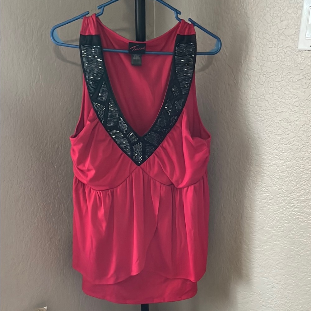Trac Red Sleeveless Top with Black Accents